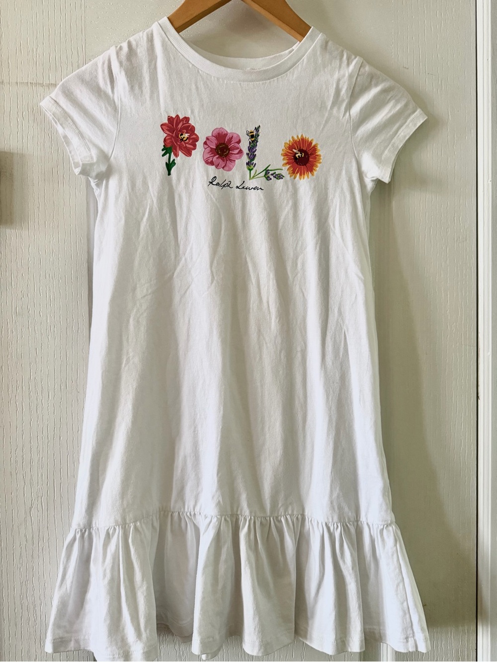 Ralph Lauren White Tee Dress with Multicolor Floral Embroidery